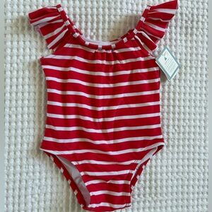 NWT BabyGap Girls Red and White Stripe One-Piece Swimsuit: 6-12 months